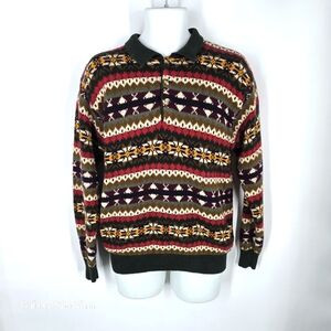 Vintage The Heartland Company Ltd. Men Small Fair Isle Knit Polo Sweater 90s Y2K